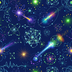 Science pattern in abstract style in neon blues and greens representing physics  with copy space
