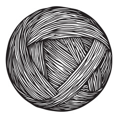 Hand drawn wool yarn ball illustration isolated, craft knitting thread sketch design, vintage needlework graphic icon collection 