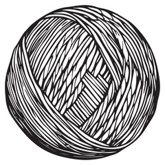 Hand drawn wool yarn ball illustration isolated, craft knitting thread sketch design, vintage needlework graphic icon collection 