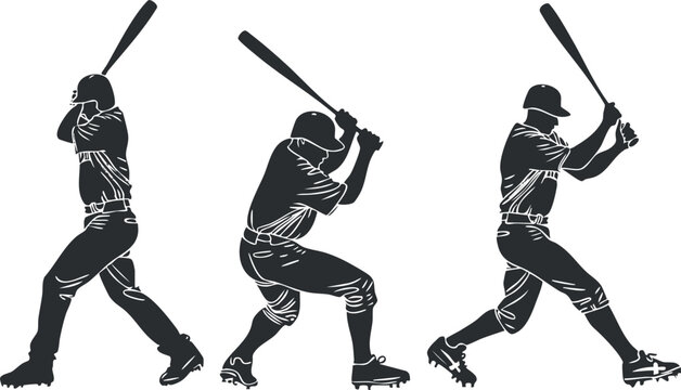 Dynamic silhouette vector illustration of a baseball player in various batting poses for sports branding and design projects