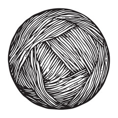 Hand drawn wool yarn ball illustration isolated, craft knitting thread sketch design, vintage needlework graphic icon collection 