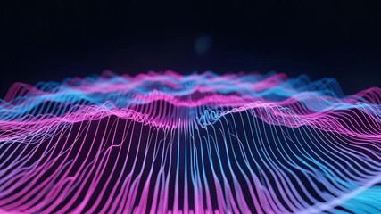 Dynamic digital waveform pulses with vibrant pink and blue neon light, creating a futuristic soundscape. - Powered by Adobe
