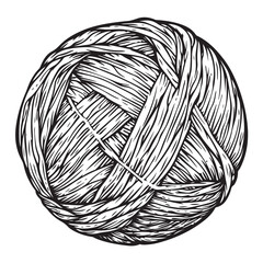 Hand drawn wool yarn ball illustration isolated, craft knitting thread sketch design, vintage needlework graphic icon collection 