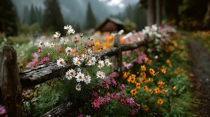 Cottage style rustic fence high resolution picture