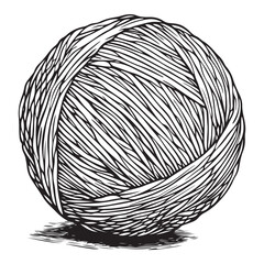 Hand drawn wool yarn ball illustration isolated, craft knitting thread sketch design, vintage needlework graphic icon collection 