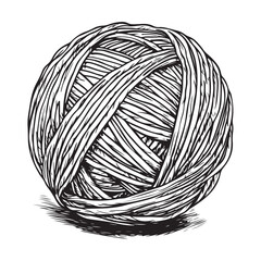 Hand drawn wool yarn ball illustration isolated, craft knitting thread sketch design, vintage needlework graphic icon collection 