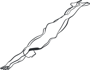 Minimalist line art vector illustration of a diver in motion, ideal for sports and wellness branding projects