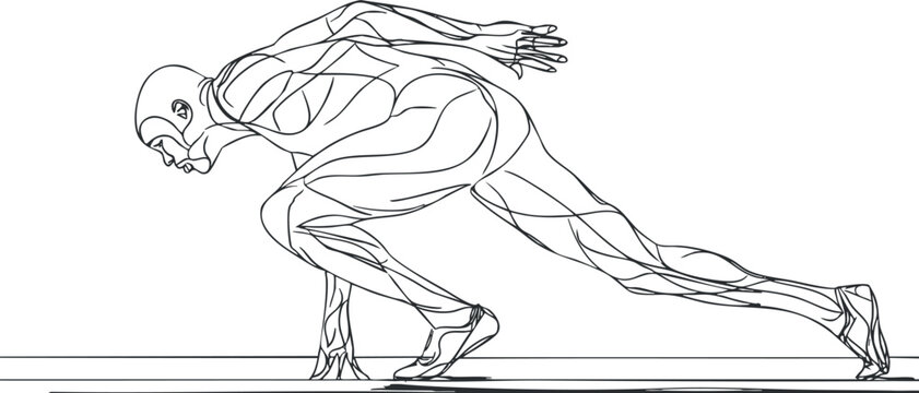 Dynamic line art illustration of a runner in motion, showcasing athleticism and speed, ideal for fitness and sports design projects