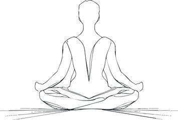 Outline vector illustration of a meditative figure in a yoga pose, ideal for wellness and mindfulness projects