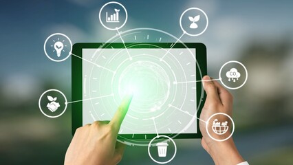 ESG icons show environmental impact, social responsibility, and corporate governance. ESG drives...