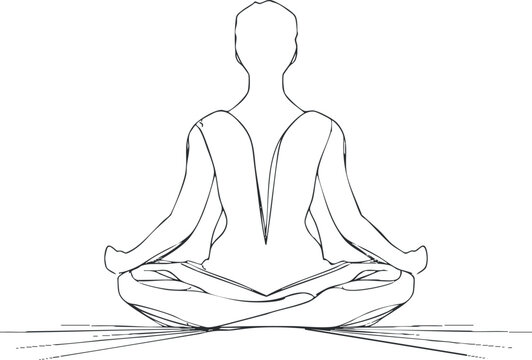 Outline vector illustration of a meditative figure in a yoga pose, ideal for wellness and mindfulness projects