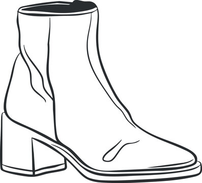 Minimalist outline vector illustration of a stylish women's ankle boot for fashion and design projects