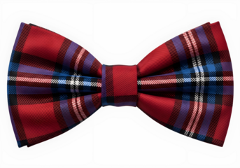 Red Blue and Black Plaid Bow Tie Classic Formal Fashion Accessory Isolated on Transparent Background PNG