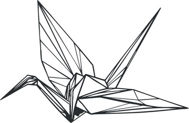 Fototapeta premium Geometric vector illustration of an origami crane in a minimalist black and white style for design and art projects