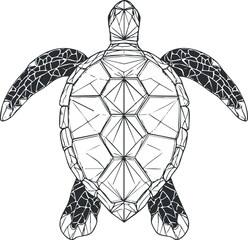 Fototapeta premium Geometric black and white vector illustration of a turtle, suitable for nature-themed design projects and artwork.
