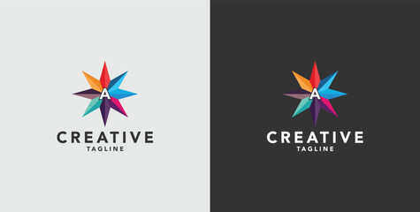 Digital colorful abstract icons, elements and symbols with initial A logo, template