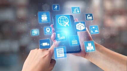 Global shipping icons show transport, logistics, and cargo delivery. Global shipping connects supply chain, global shipping management, and worldwide goods distribution. Gist