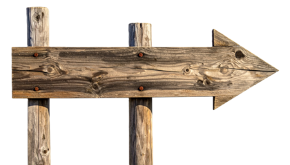 Rustic Wooden Signpost or Arrow with Copy Space, Isolated on White Background - Cut Out.