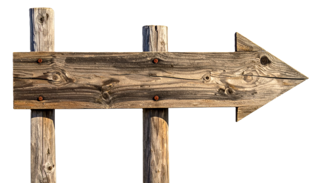 Rustic Wooden Signpost or Arrow with Copy Space, Isolated on White Background - Cut Out.