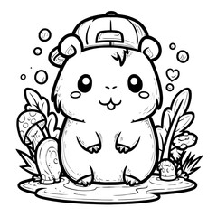 Obraz premium Kawaii Capybara by Jungle River Coloring Page
