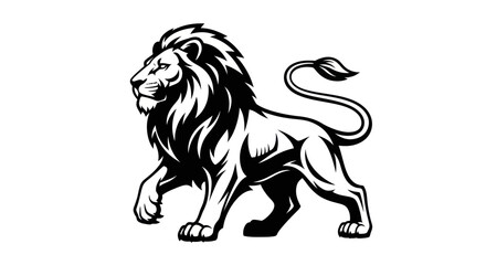 Majestic Lion Illustration: A Powerful Feline in Black and White.