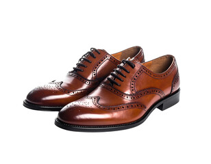 Elegant Pair of Brown Leather Wingtip Shoes on Black Background
