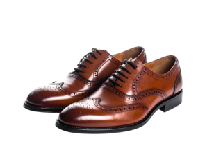Elegant Pair of Brown Leather Wingtip Shoes on Black Background
