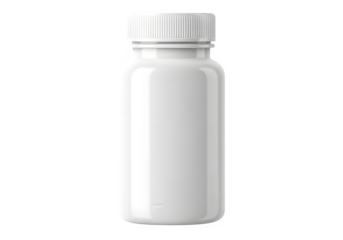 White Blank Plastic Pill Bottle with Screw Cap for Medicine or Supplements Isolated on Transparent Background PNG