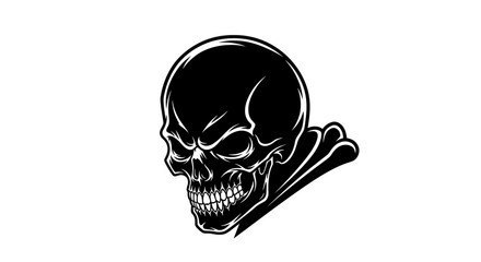 Menacing black human skull with bones vector illustration.