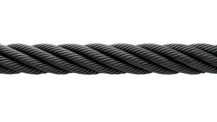 Close-up of a black rope strong and durable isolated on white background