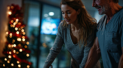 Physical Therapist Assisting Patient with Walking Practice - Holiday Season