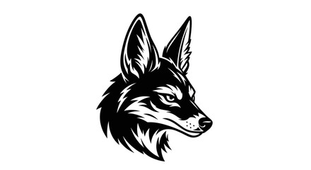 Monochrome Illustration of a Focused Fox Head with Intricate Details.