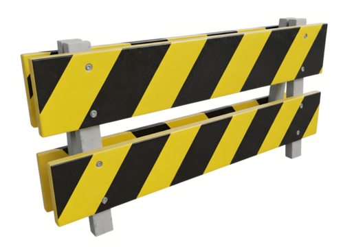 Road Safety Barricade with Yellow and Black Stripes for Construction Isolated on Transparent Background PNG
