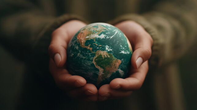 Hands holding a globe depicting Earth for International Earth Day  