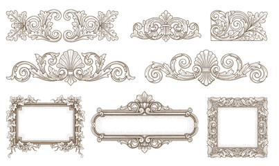 engraving illustration of victorian, rococo, baroque style elements. book cover, social media, t shirt design application