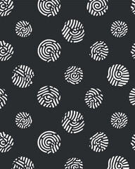 Modern geometric seamless pattern featuring stylish fingerprint designs in black and white for creative projects