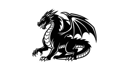 Stylized black dragon silhouette in a powerful sitting pose.