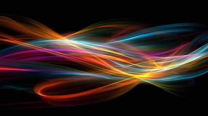 Dynamic colorful fractal waves dance on a deep black canvas