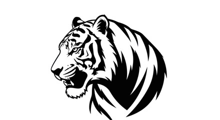 Striking Black and White Tiger Head Illustration with Detailed Stripes.