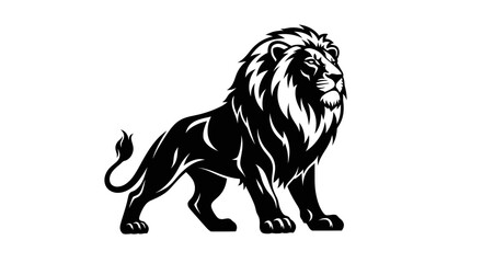 Majestic Black Lion Standing Proudly in Silhouette.