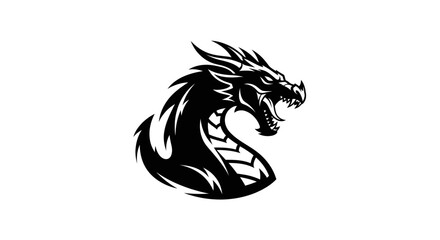 Fierce Black Dragon Head Emblem with Open Mouth and Sharp Teeth.