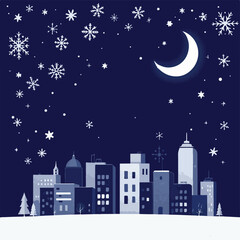 Fototapeta premium Crescent Moon City Night Vector Illustration