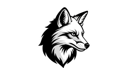Stylized Black and White Fox Head Illustration Fierce Expression.