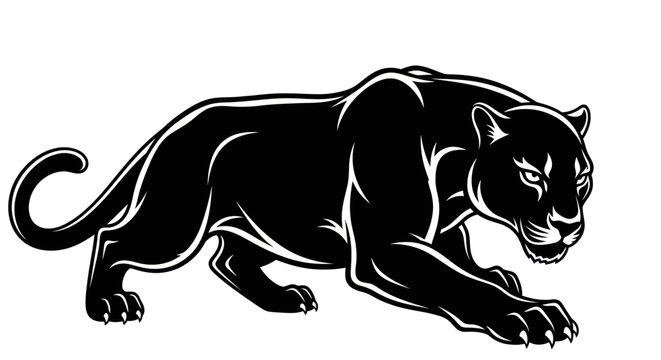 Monochrome vector illustration of a fierce black panther.
