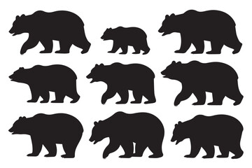 bear silhouettes nine black bear postures grid side profile vector