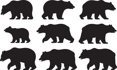 bear silhouettes 3 by 3 bear poses collection walking stance vector