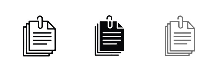 document icon set three stacked sheets clipped paperclip ui symbol