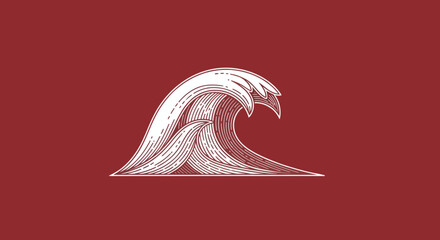 White wave drawing on a deep red background