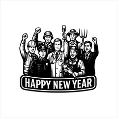 Obraz premium Happy New Year Illustration Celebrating Professions and the Start of a New Beginning with a Festive Design