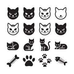 cat symbol set minimal black and white cat icons for logo use